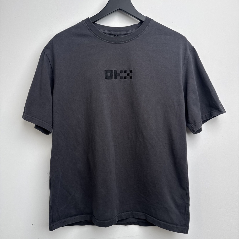 OKX Shirt M Gray Crypto Gift Set CEX Finance Short Sleeve Cotton Mens